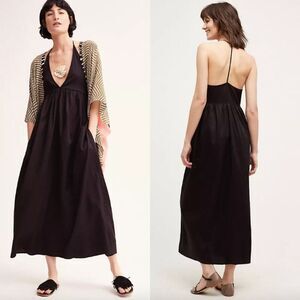 LACAUSA black cotton t-back lightweight flowy minimalist midi dress
